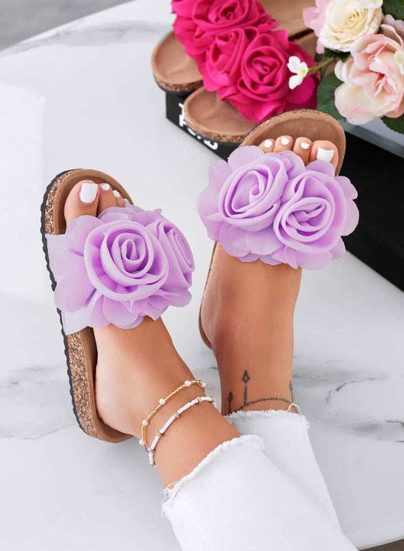SUMMER - Sandalias moradas tipo ciabatta con flores aplicadas
