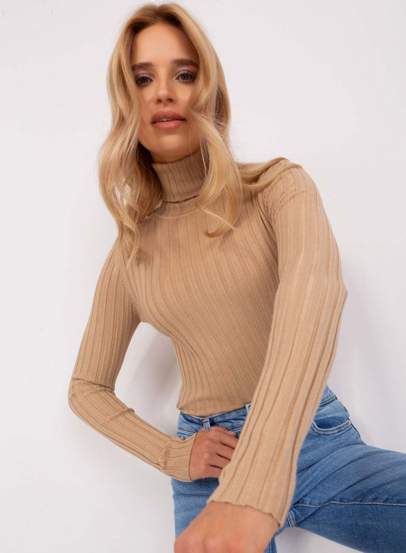 Jersey de canalé color barro con cuello alto