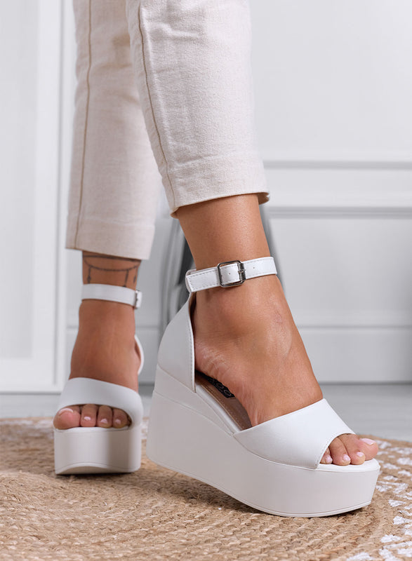 PENNY - White platform sandals with ankle strap