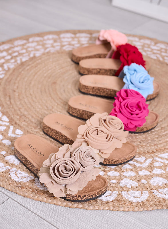 SUMMER - Mules rouges avec fleurs appliquées