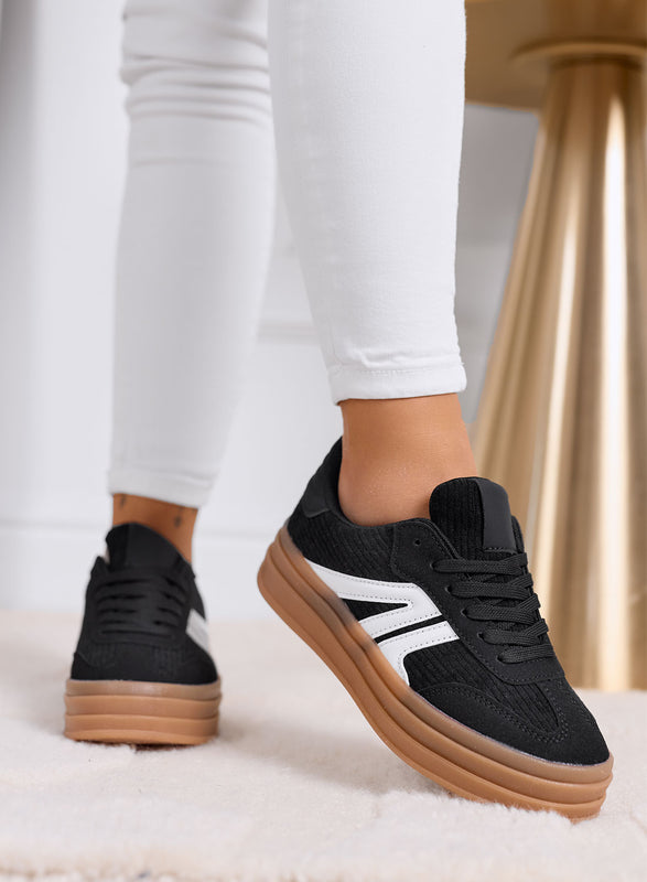 JOLENE - Zapatillas negras con detalles blancos y suela plataforma