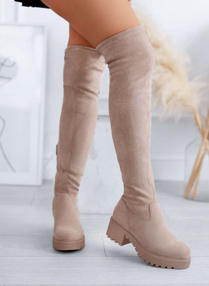 GLORIA - Botas Alexoo beige de ante hasta el muslo