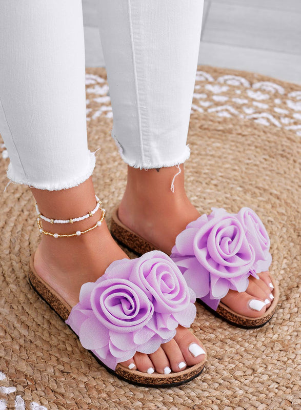 SUMMER - Sandalias moradas tipo ciabatta con flores aplicadas