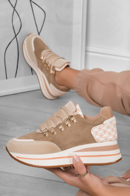 MARINA - Zapatillas beige con suela alta