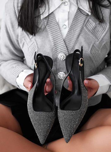 BORNEO - Black jeweled slingback pumps