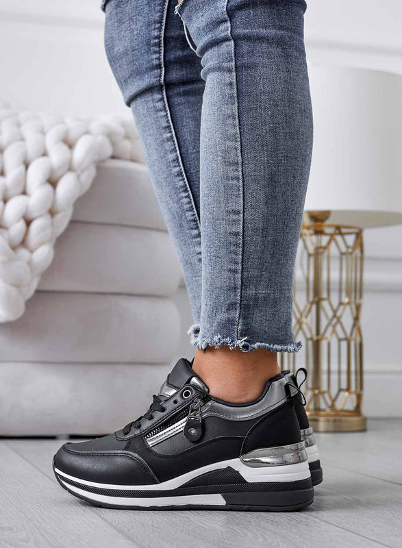 VALENTINA - Zapatillas negras con inserciones plateadas