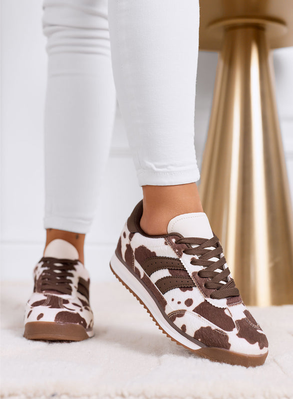 PIERA - Brown animal print sneakers with rubber sole
