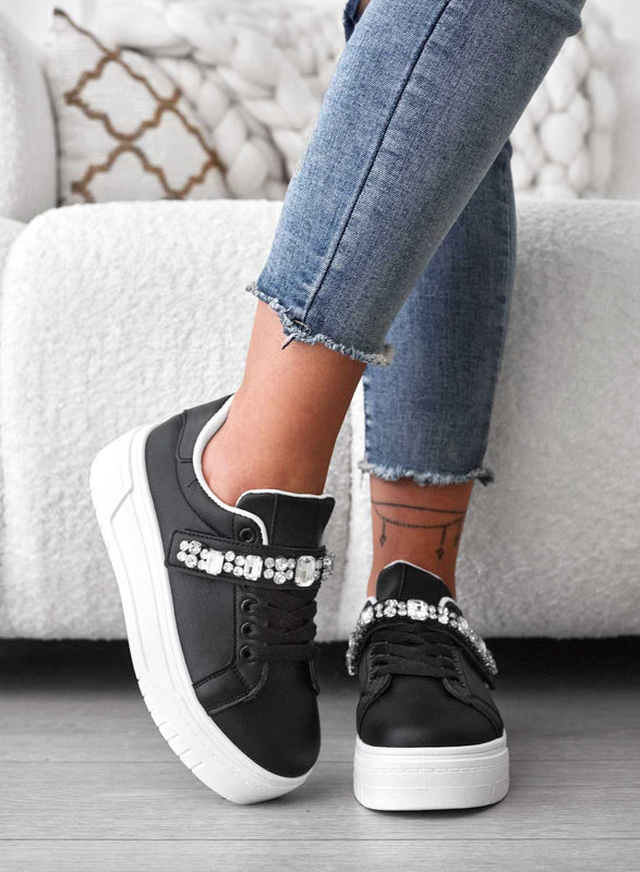 ABEL - Black sneakers with rhinestone band