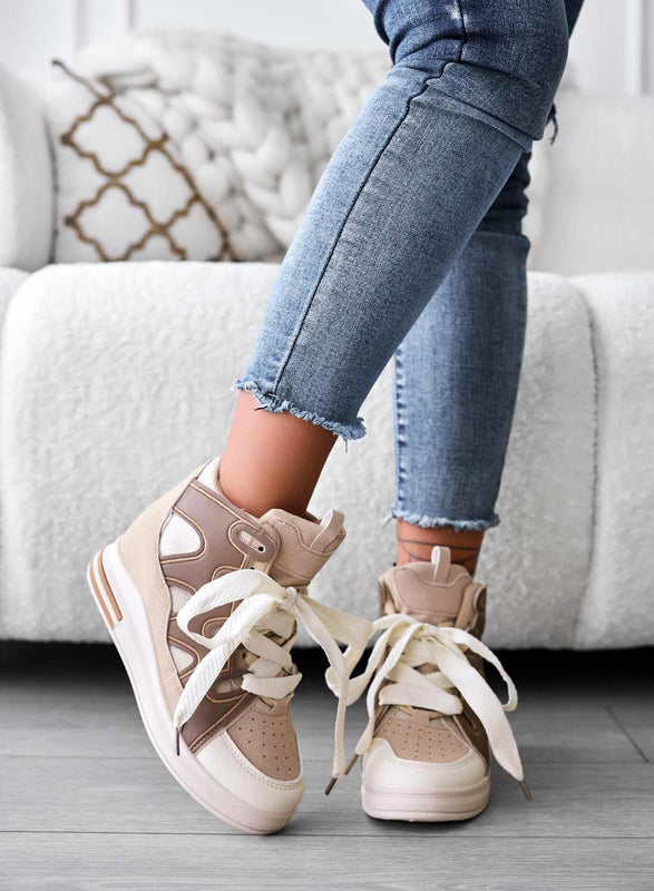 FAUNA - Deportivas beige con cuña interior y cordones de tela