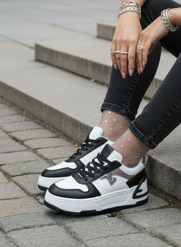BRIGIDA - Sneakers bianche con zeppa e dettagli neri