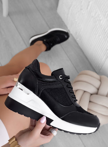 Black sneakers with glitter fabric inserts