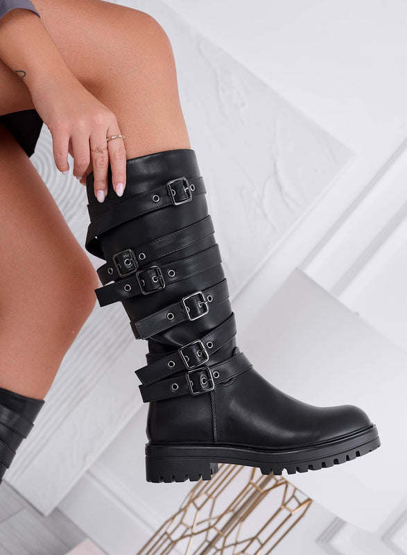 HILDA - Botas biker negras con hebillas