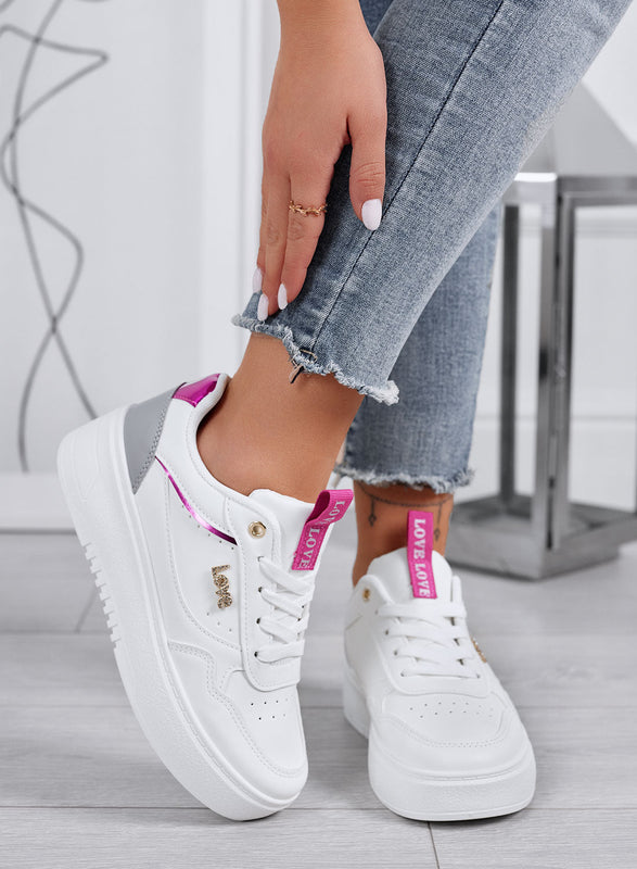 SHINE - Zapatillas blancas con detalles en fucsia y la inscripción Love