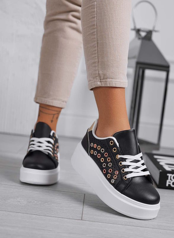 BAKER - Zapatillas blancas perforadas con ojales metálicos multicolor
