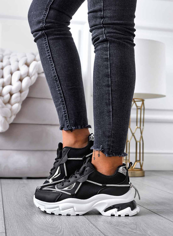 ROSANNA - Sneakers nere con suola alta e strass