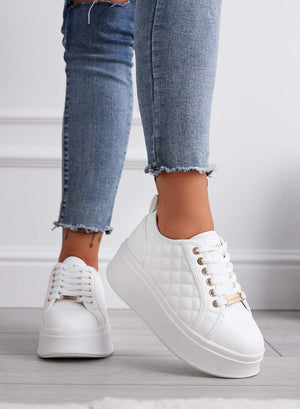 DALILA - Zapatillas plataforma con suela alta acolchadas blancas
