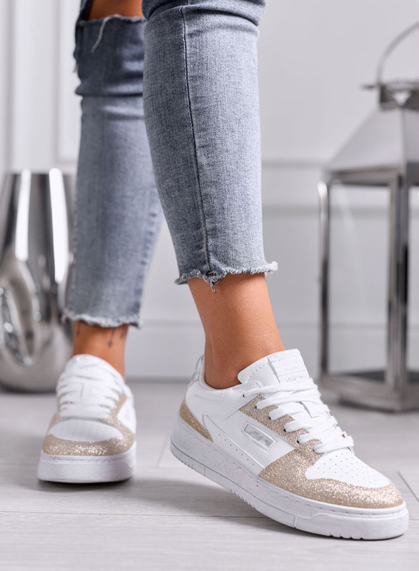 STEFANIA - Sneakers Bianche con Dettagli oro glitter