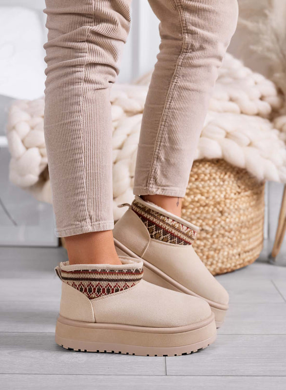 DYLAN - Botines beige acolchados para mujer con diseño étnico