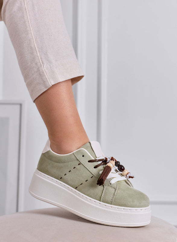 ANDREA - Sneakers Verde Salvia Platform con applicazioni