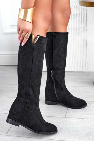 RANDA - Botas negras de ante Alexoo con cuña interna