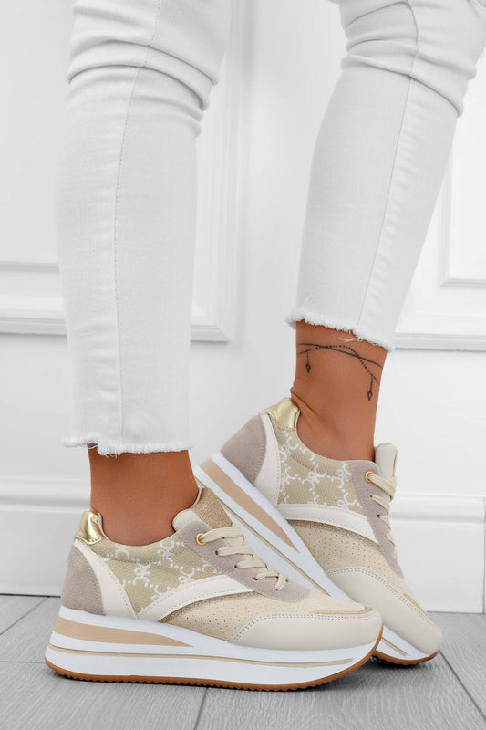 JANELLE - Zapatillas beige estampadas