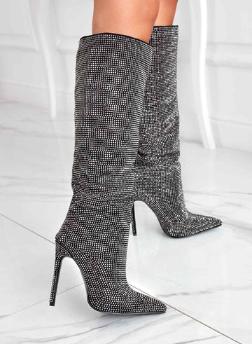 Alexoo black jewel boots with high heel