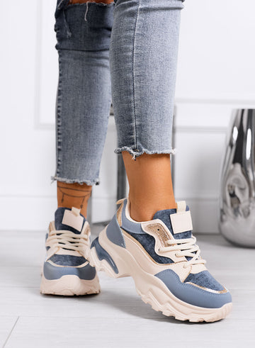 TRILLY - Sneakers chunky blu con dettagli oro e maxi suola