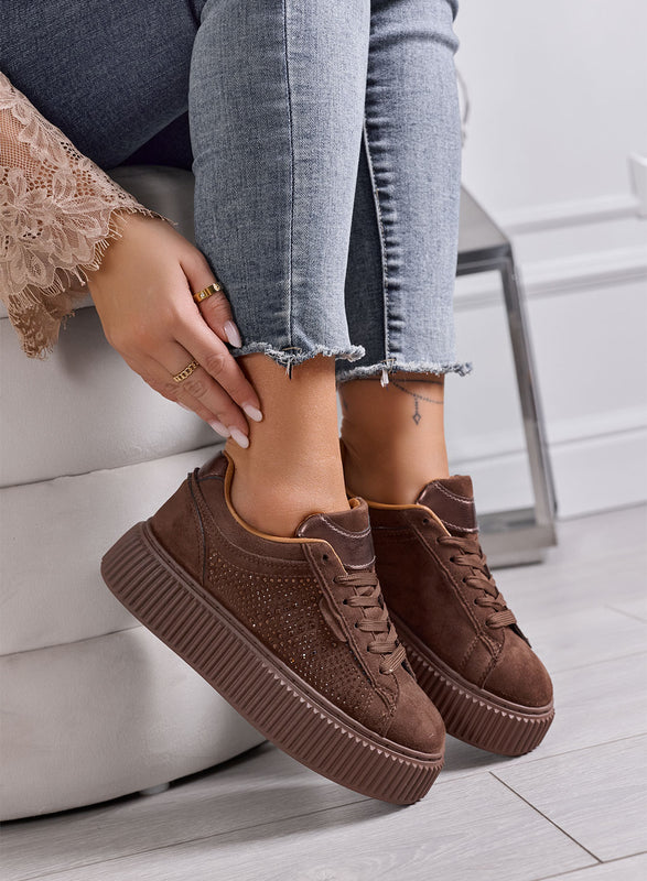 LIBERA - Sneakers Donna marroni con Strass e Suola Platform Alta