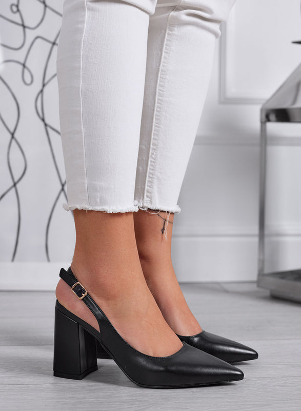 ANGELICA - Escarpins slingback noirs à bout pointu avec talon large