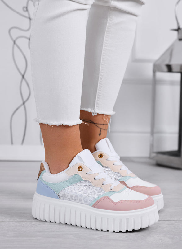 LEILA - Zapatillas plataforma multicolor con insertos de diseño estampado