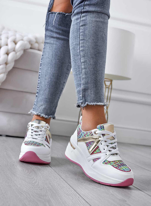 LUCE - Zapatillas blancas con inserciones de tejido multicolor