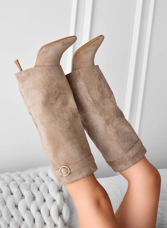 KENNEDY - Mud suede boots with turn-down cuff