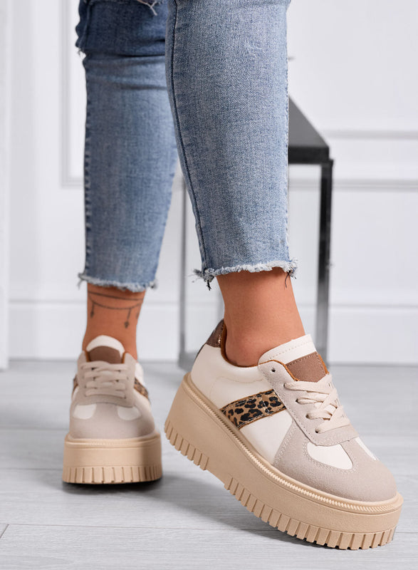 SHELBY - Zapatillas Platform Beige con Insertos Animal Print Leopardo