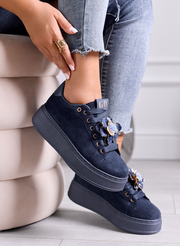 IVON - Sneakers platform Blu con Fiore Decorativo