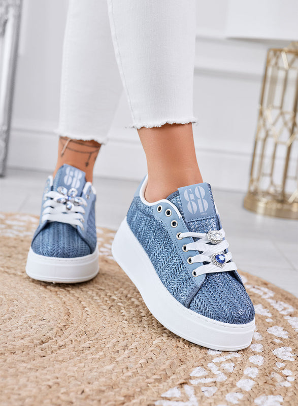 MARISA - Zapatillas azules platform con aplicación de joya