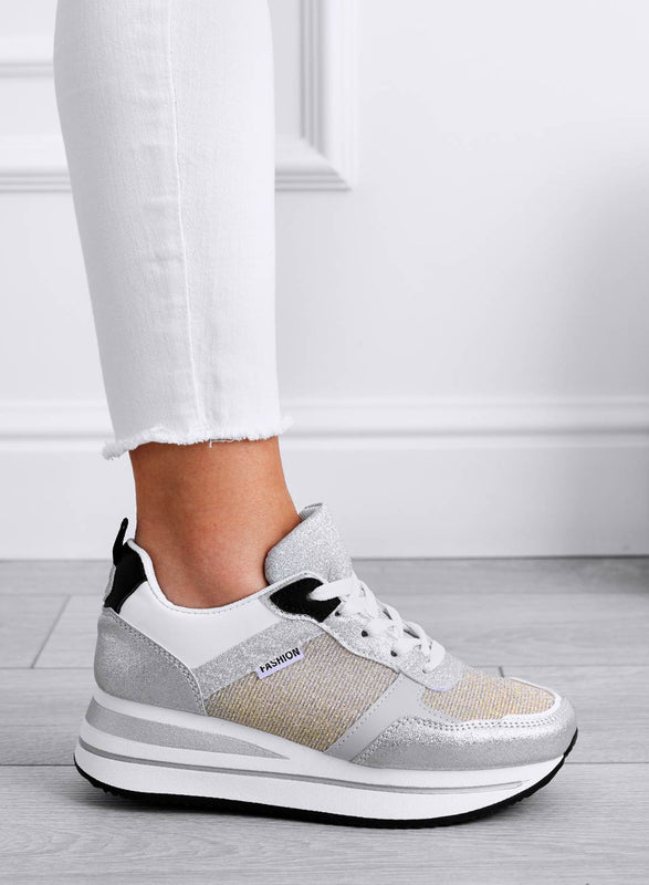VITAL - Sneakers argento laminato con inserti oro