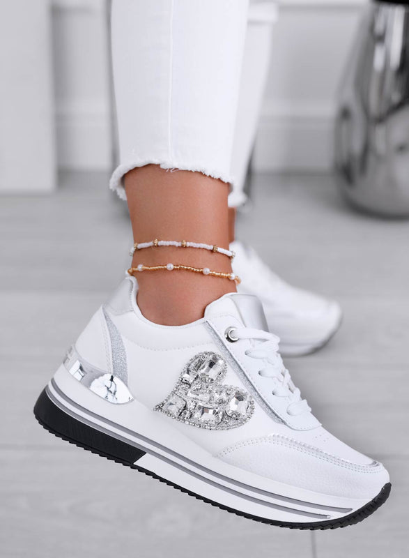 VENERE - Zapatillas blancas con corazón joya plateado