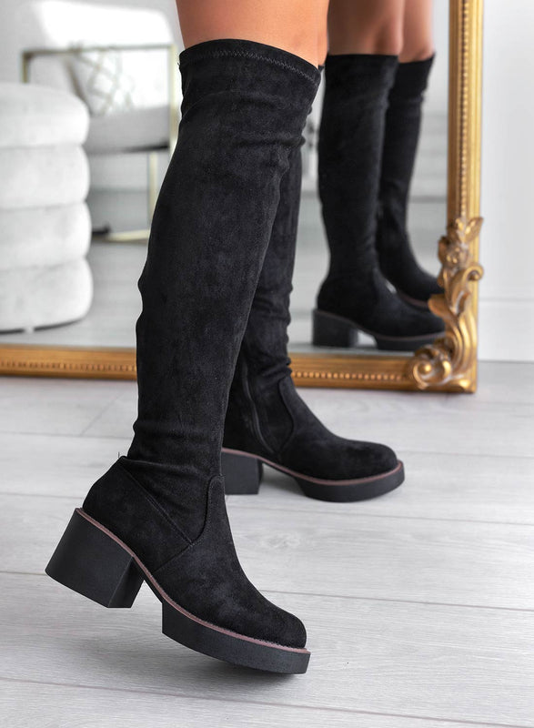 SLOANE - Botas altas hasta el muslo de ante negro Alexoo