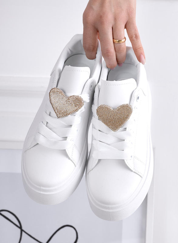 BELINDA - Zapatillas blancas con corazón de strass dorado