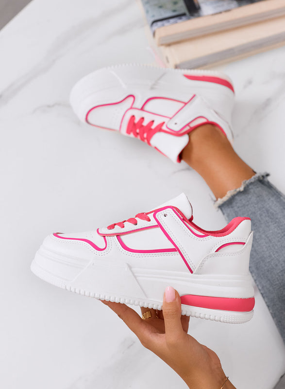 ROBBIE - White sneakers with laces and fuchsia edges