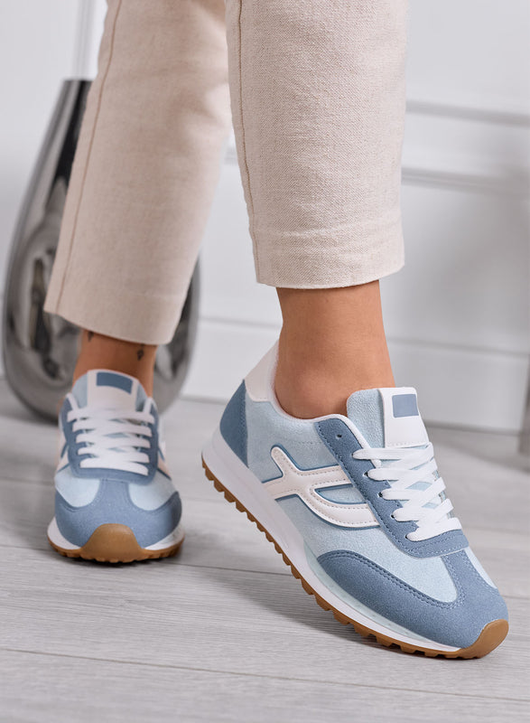 MONICA - Powder blue sneakers with white inserts and laces