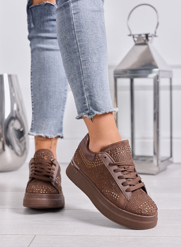 ORNELLA - Sneakers Donna marroni con Strass e Suola Platform