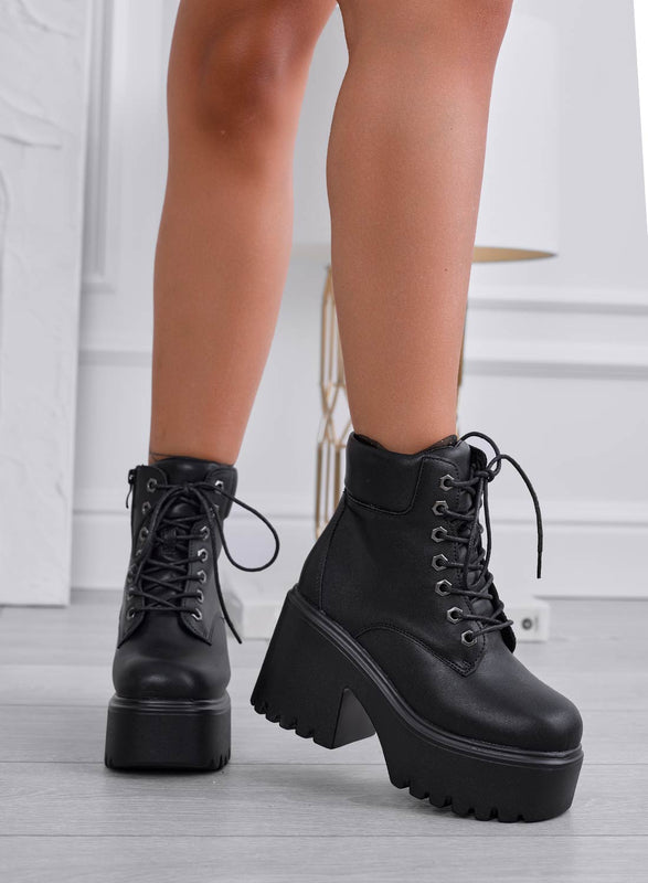 CLELIA - Botas militares negras con cuña