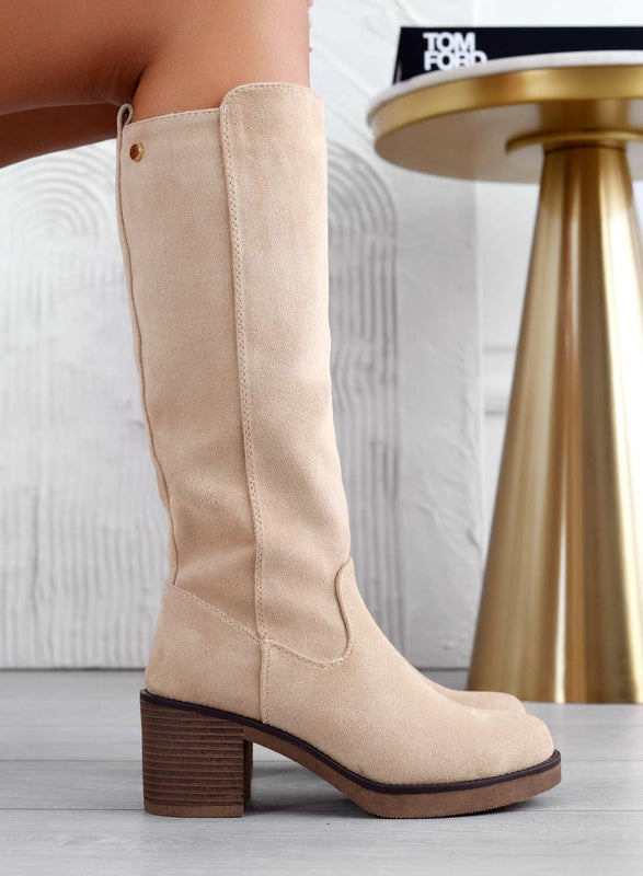 VALERIA - Botas Alexoo beige con tacón cómodo