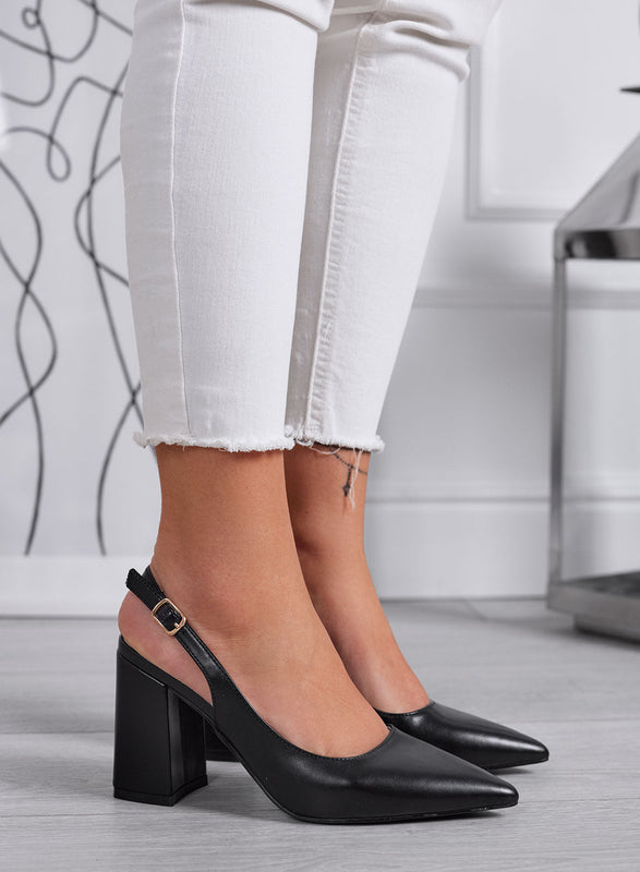 ANGELICA - Décolleté slingback negras de punta con tacón ancho