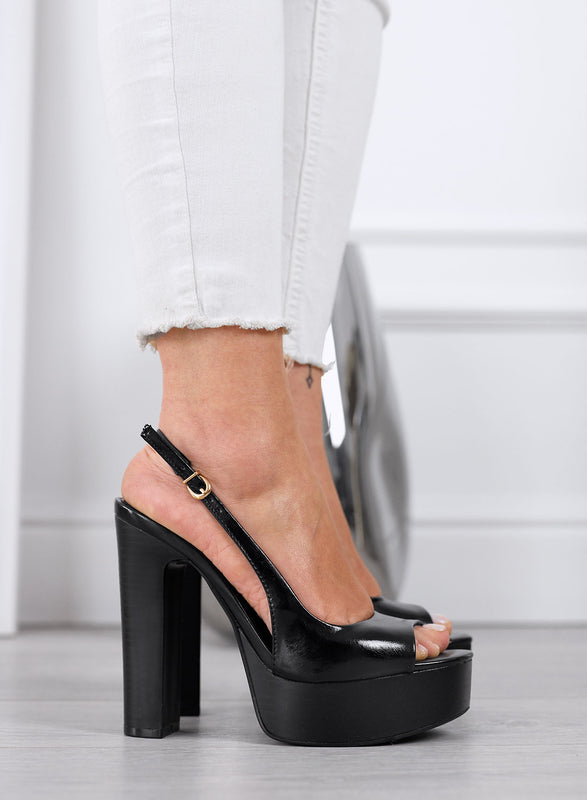 SILVANA - Sandalias negras de plataforma con tacón alto