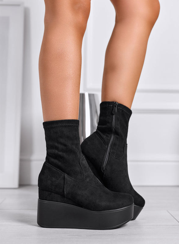 MIAA - Botines Alexoo negros de ante con cuña