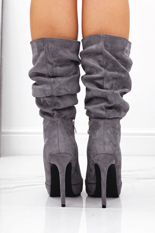 ROLITA - Alexoo botas grises de ante con tacón alto