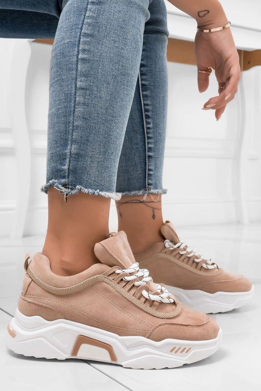 DELIZIA - Zapatillas beige de ante con suela gruesa