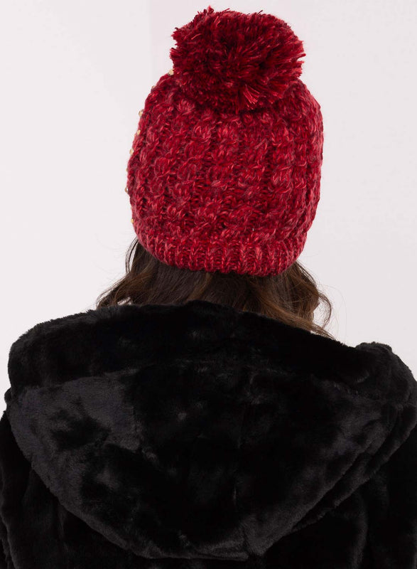 Gorro rojo acolchado con strass y pompón